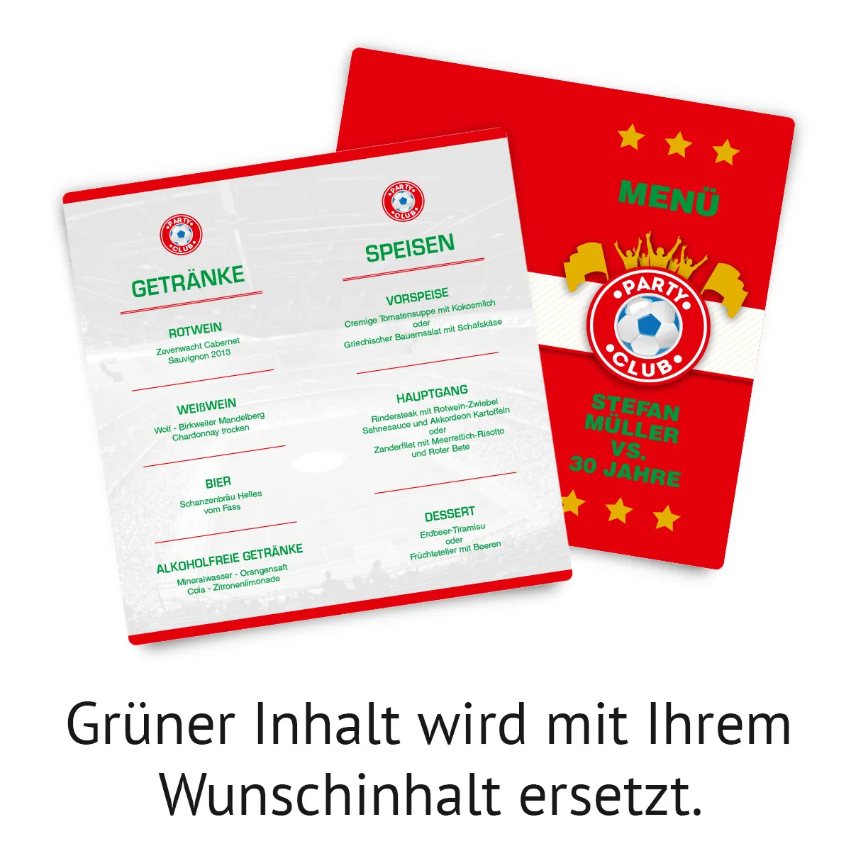 Geburtstag Menükarten - Fußballticket Design in Rot