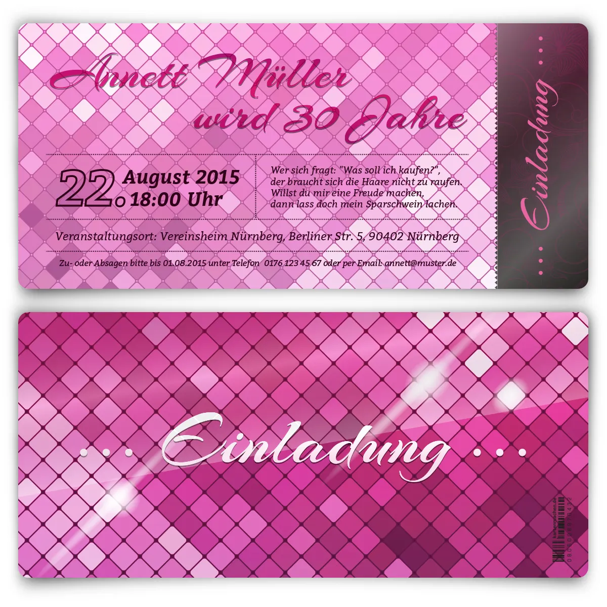 Geburtstag Partyeinladungskarten - Glamour in Pink