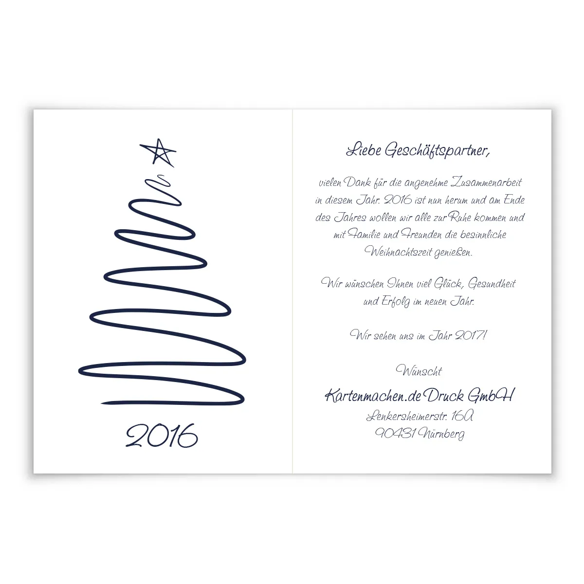 Firmen Weihnachtskarten - gezeichneter Tannenbaum Blau