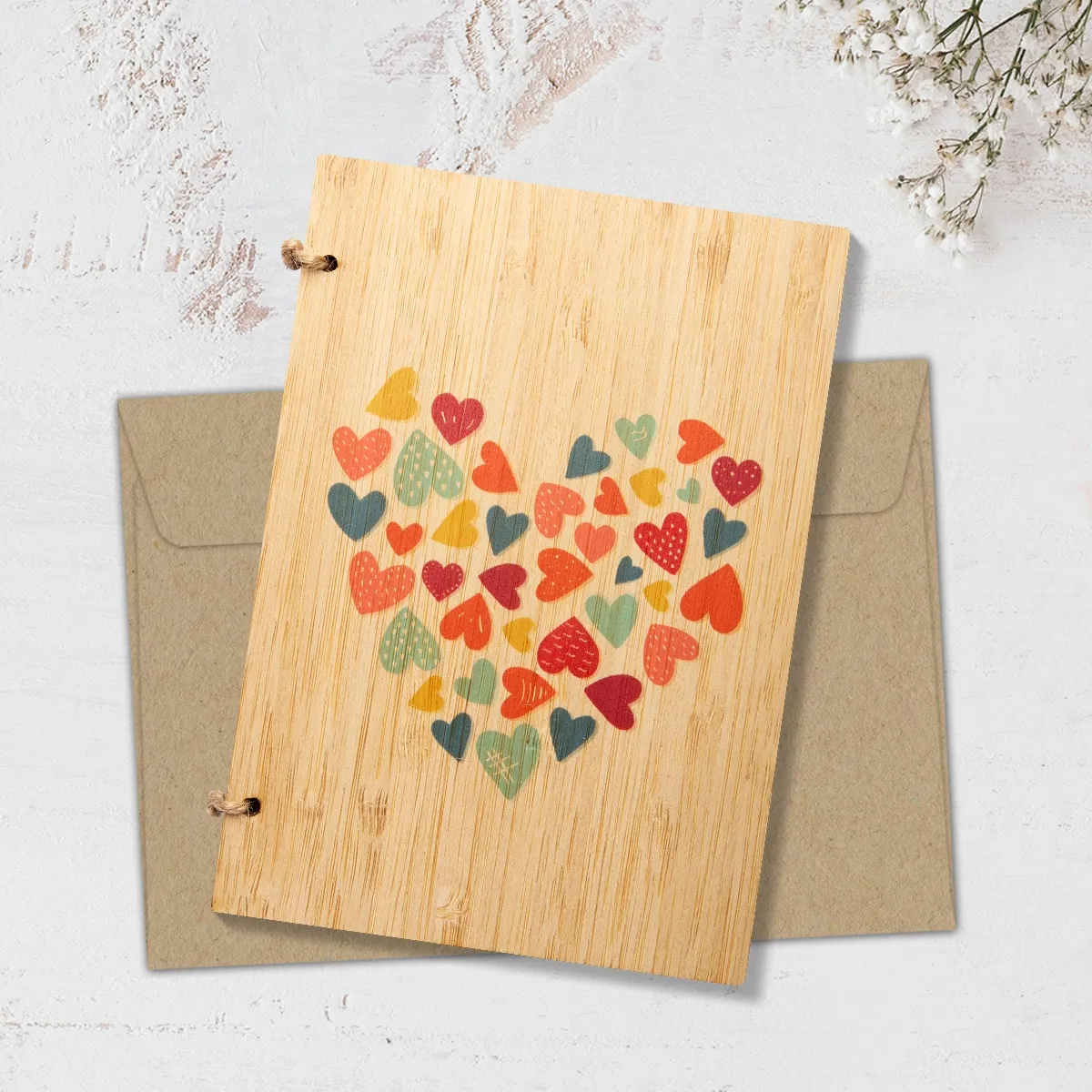 Geschenkkarte / Glückwunschkarte Bambus UV Druck - Bunte Herzen