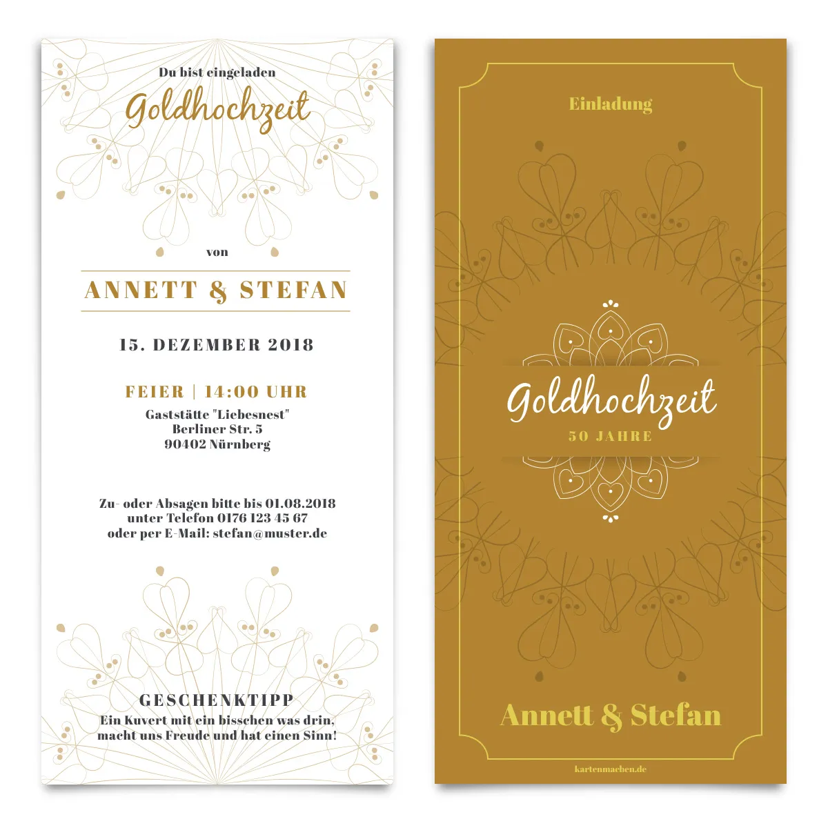 Goldene Hochzeit Einladungen - Blumen Ornamente