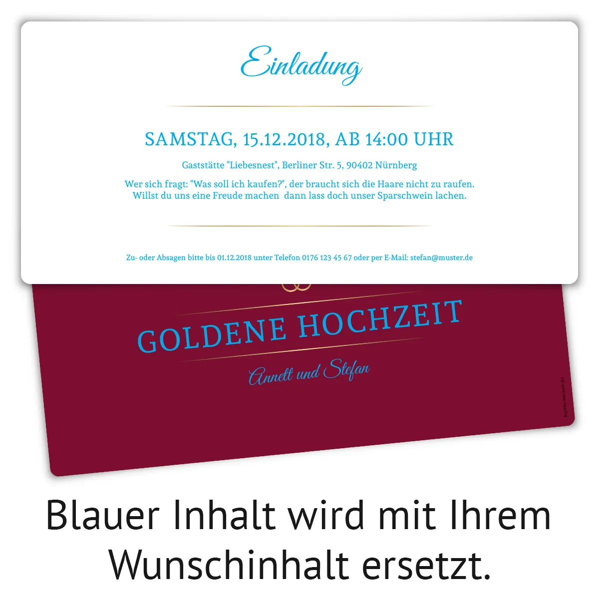 Goldene Hochzeit Einladungskarten - Burgunder Gold