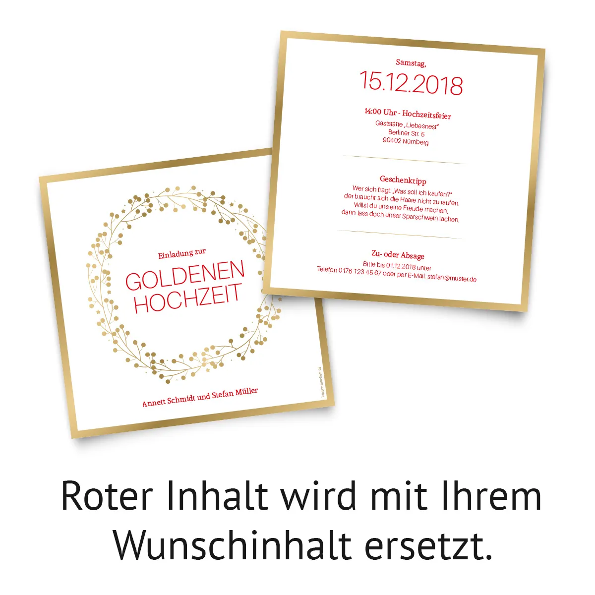 Goldene Hochzeit Einladungskarten - Goldkranz