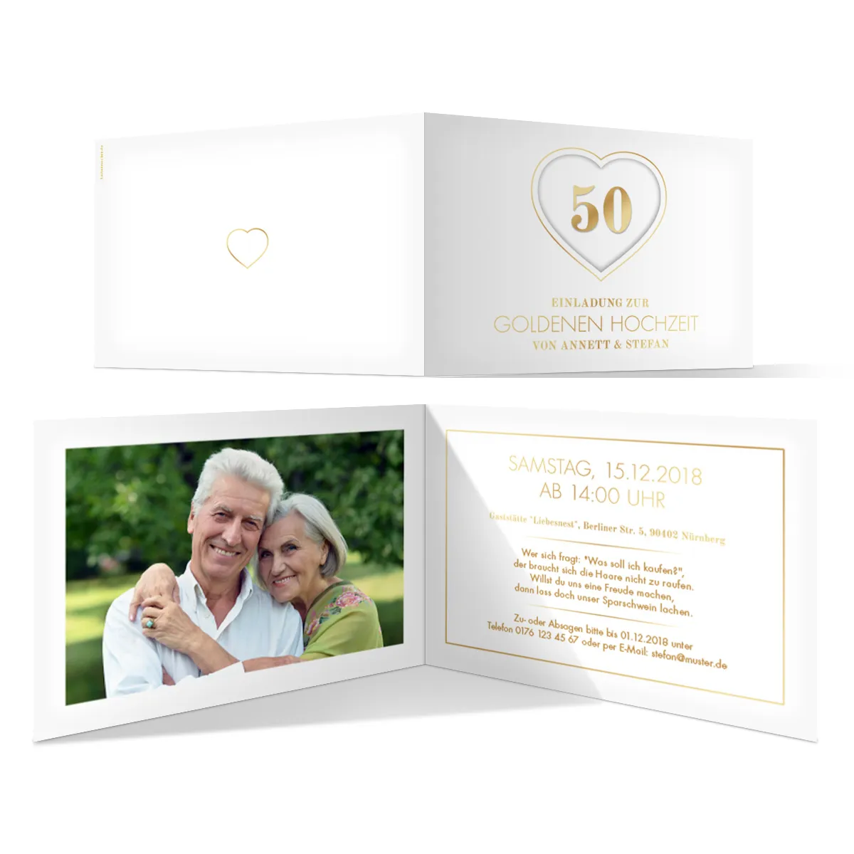 Goldene Hochzeit Einladungskarten - Jubiläums-Herz