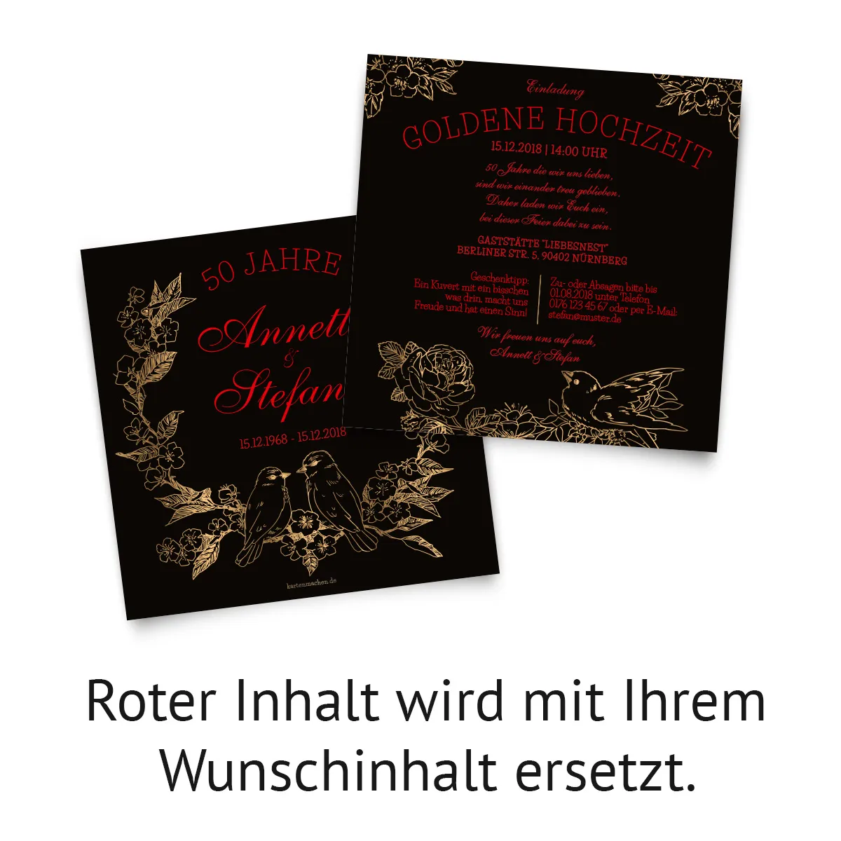 Goldene Hochzeit Einladungskarten - Kratzbild Motiv