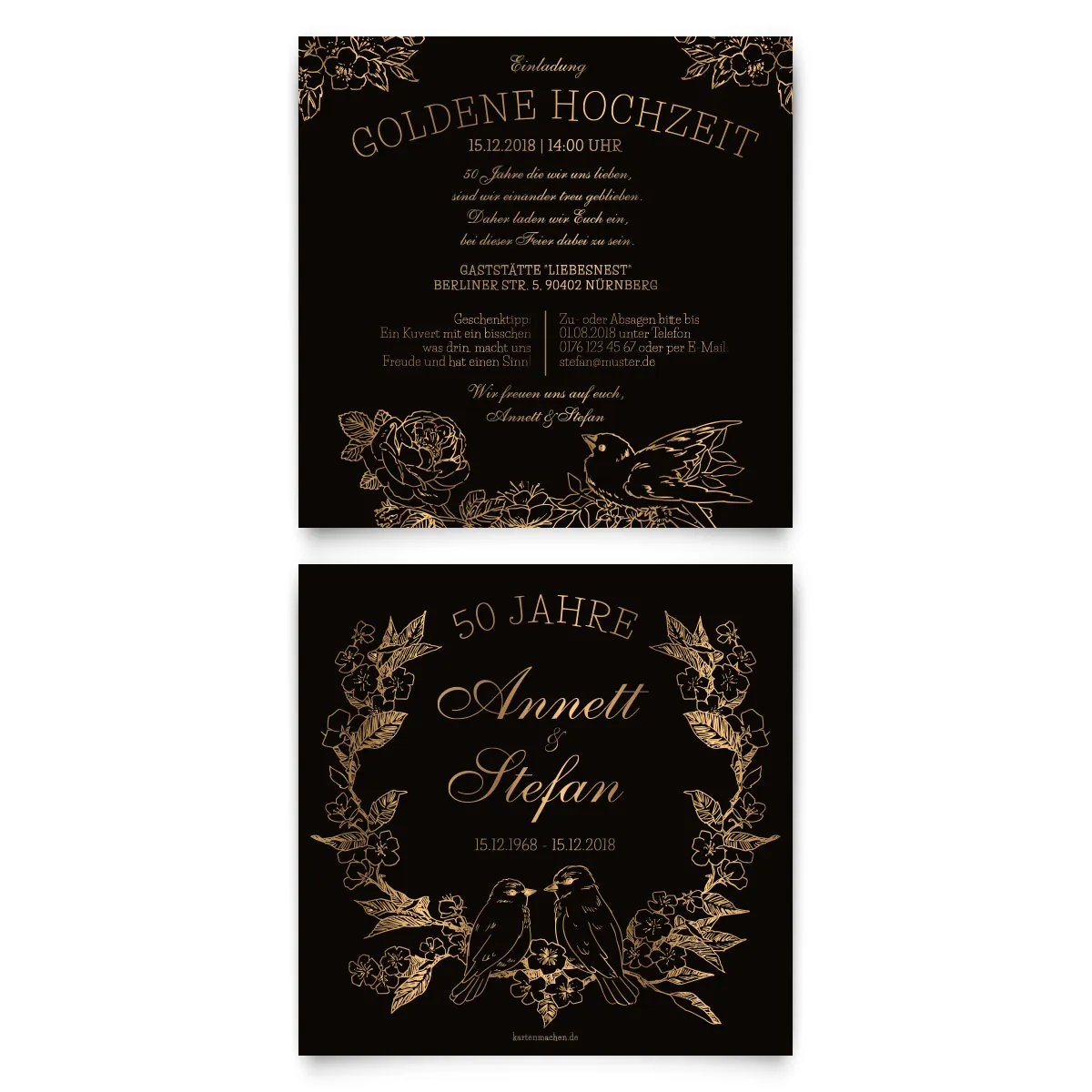 Goldene Hochzeit Einladungskarten - Kratzbild Motiv