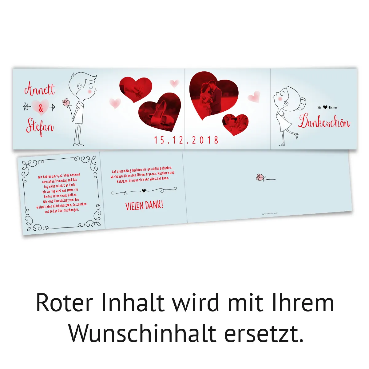 Hochzeit Dankeskarten Zickzackfalz - Küssendes Paar