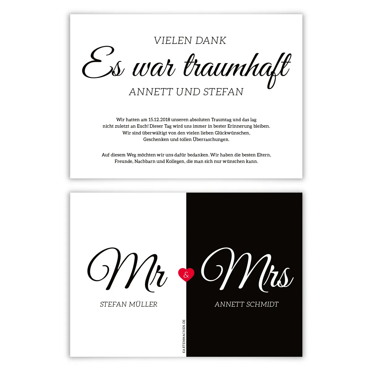 Hochzeit Danksagungskarten - Mr. & Mrs.