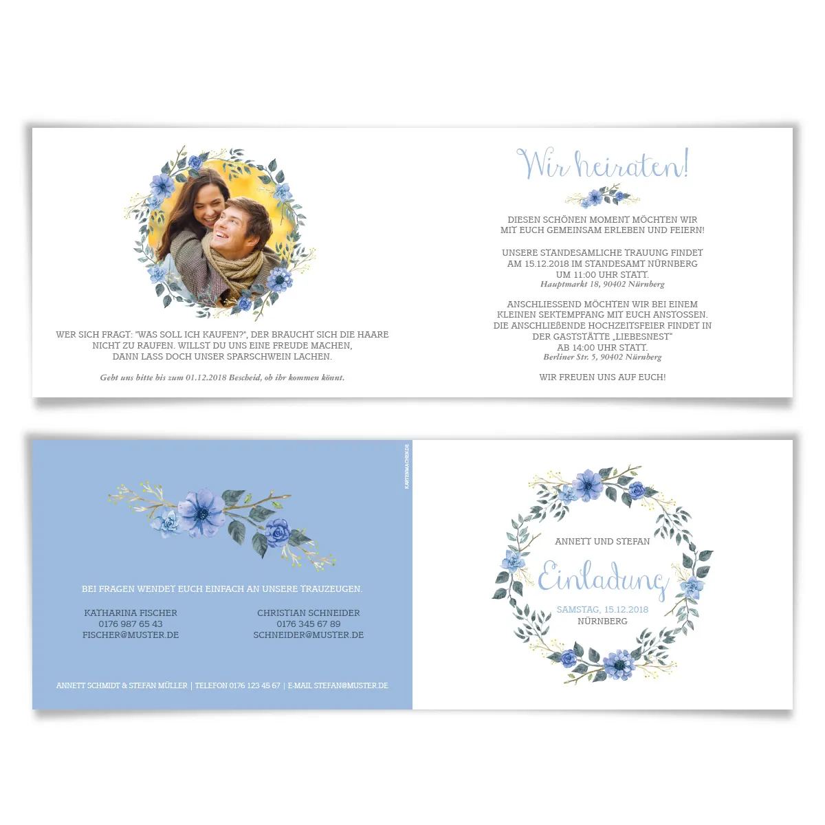 Hochzeit Einladungskarten - Blaue Blumen