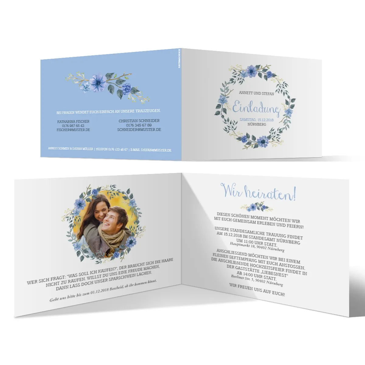 Hochzeit Einladungskarten - Blaue Blumen