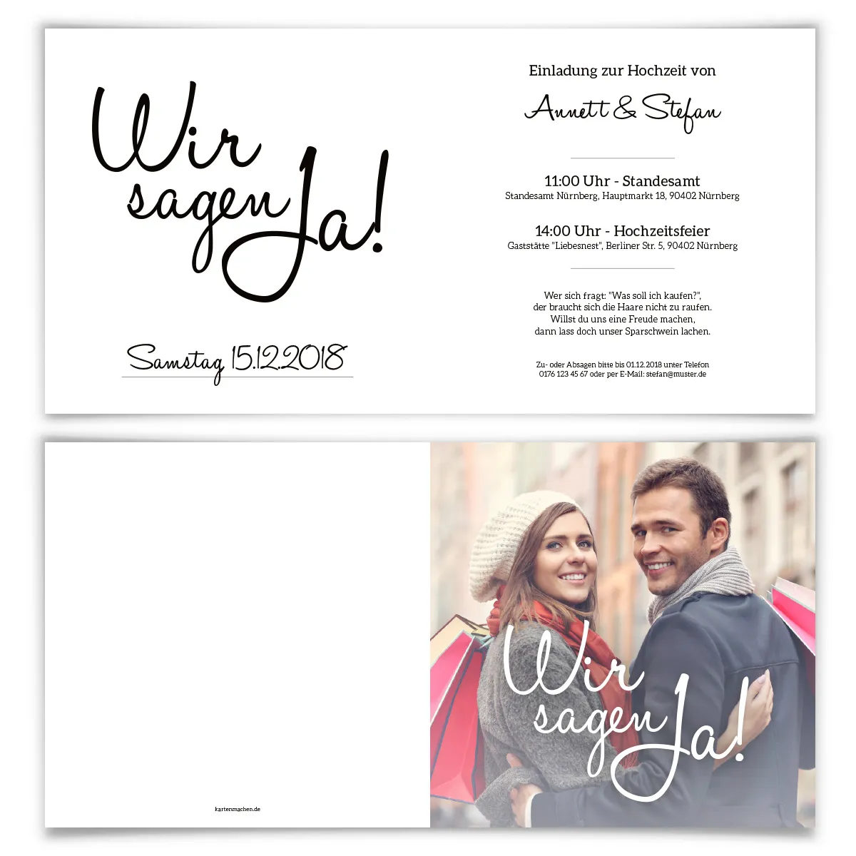 Hochzeit Einladungskarten Klappkarte Quadrat - Wir sagen Ja