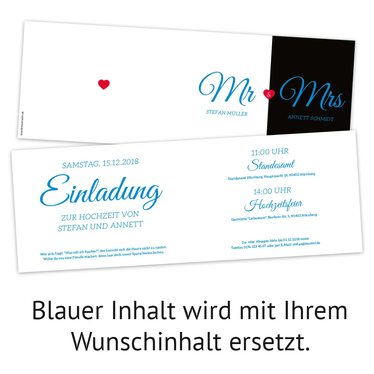 Hochzeit Einladungskarten - Mr. & Mrs.