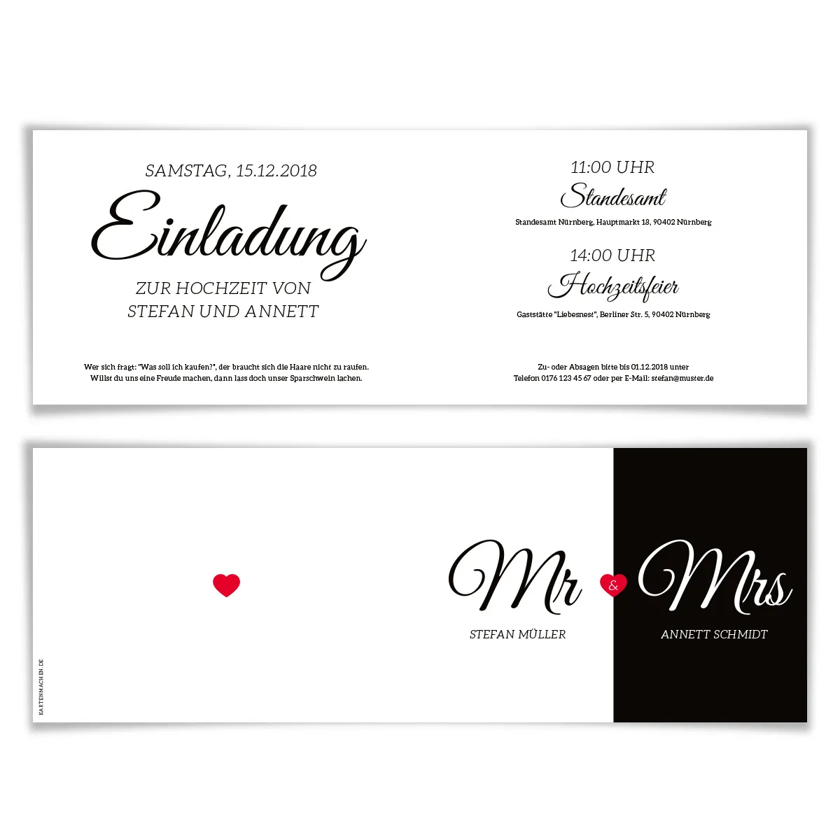 Hochzeit Einladungskarten - Mr. & Mrs.