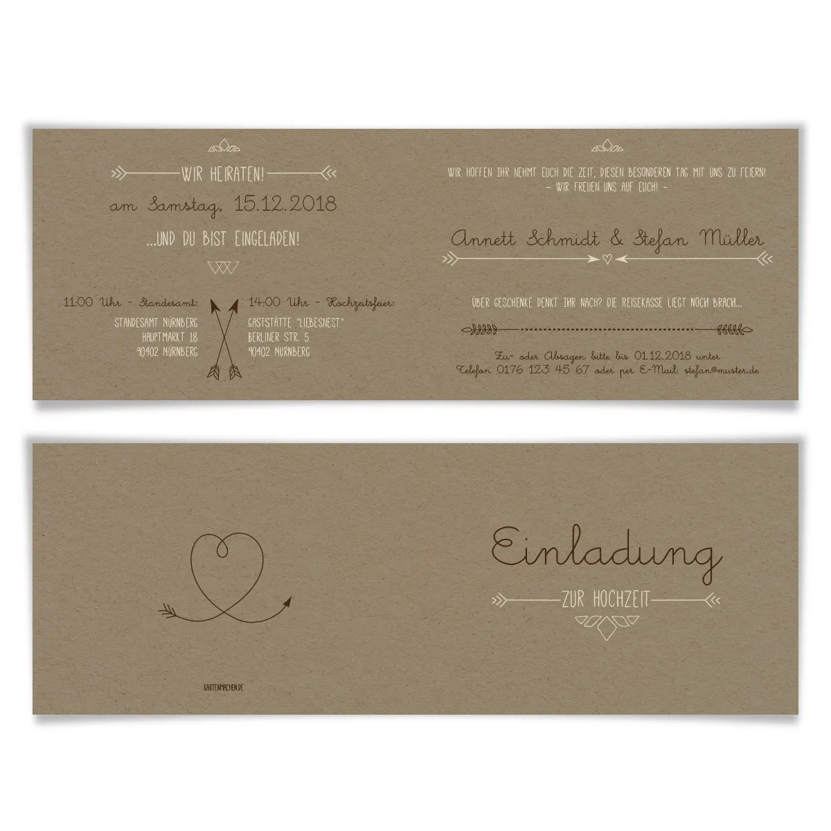Hochzeit Einladungskarten - Pfeil mit Herz