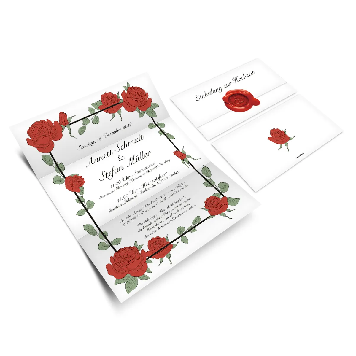 Hochzeit Einladungskarten - Rosenbrief