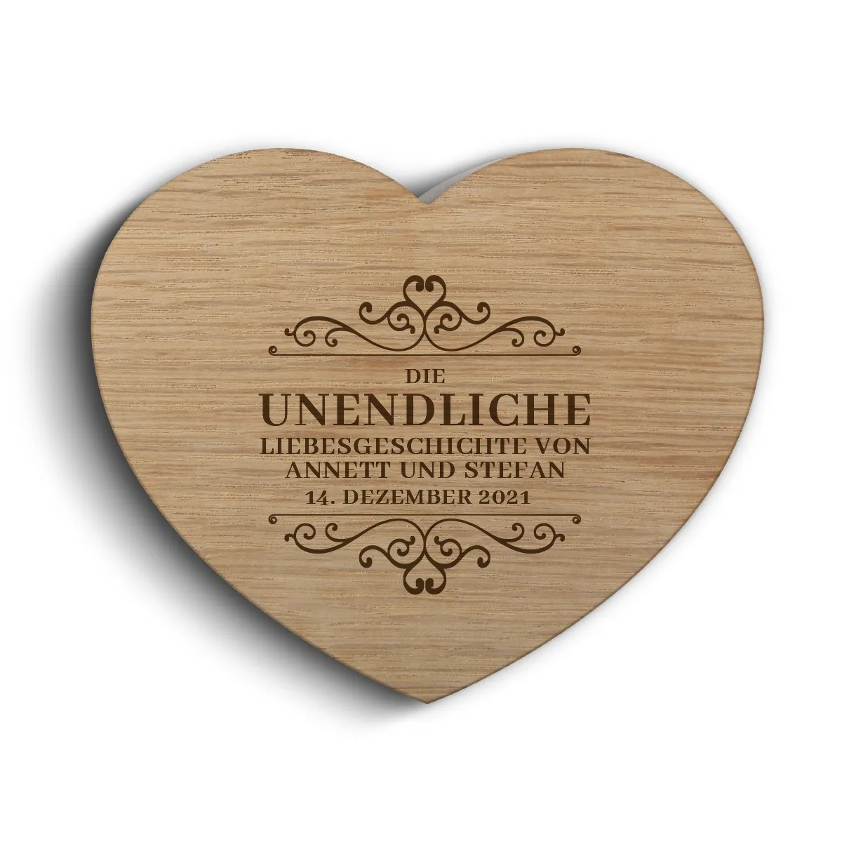 Hochzeit Herz Ringbox Eichenholz - Liebesgeschichte