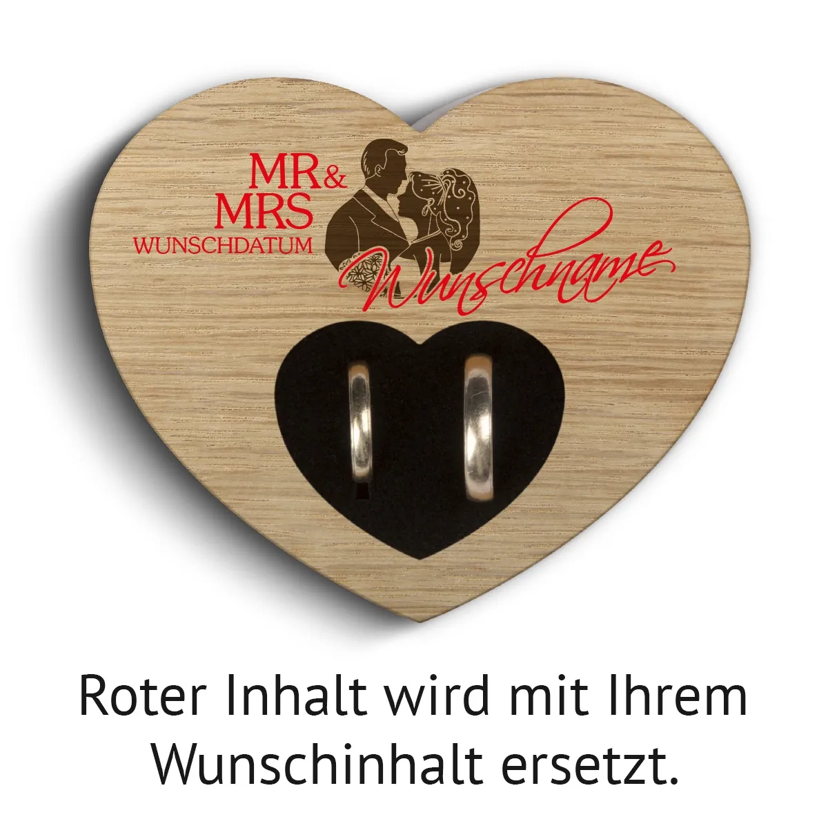 Hochzeit Herz Ringkissen Eichenholz - Mr & Mrs