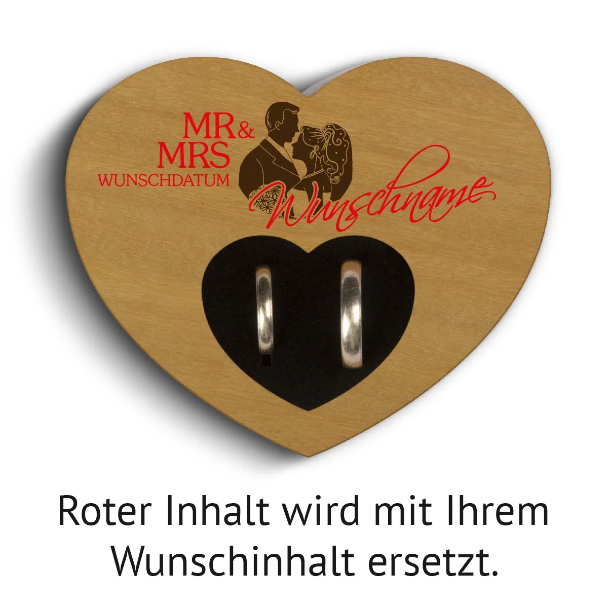 Hochzeit Herz Ringkissen Garapa Holz - Mr & Mrs