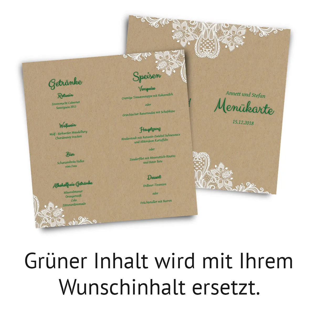 Hochzeit Menükarten - Rustikal Kraftpapier DIN Lang