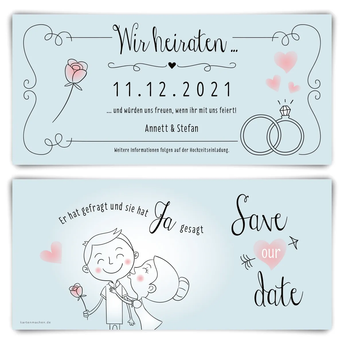 Hochzeit Save the Date Karten - Küssendes Paar
