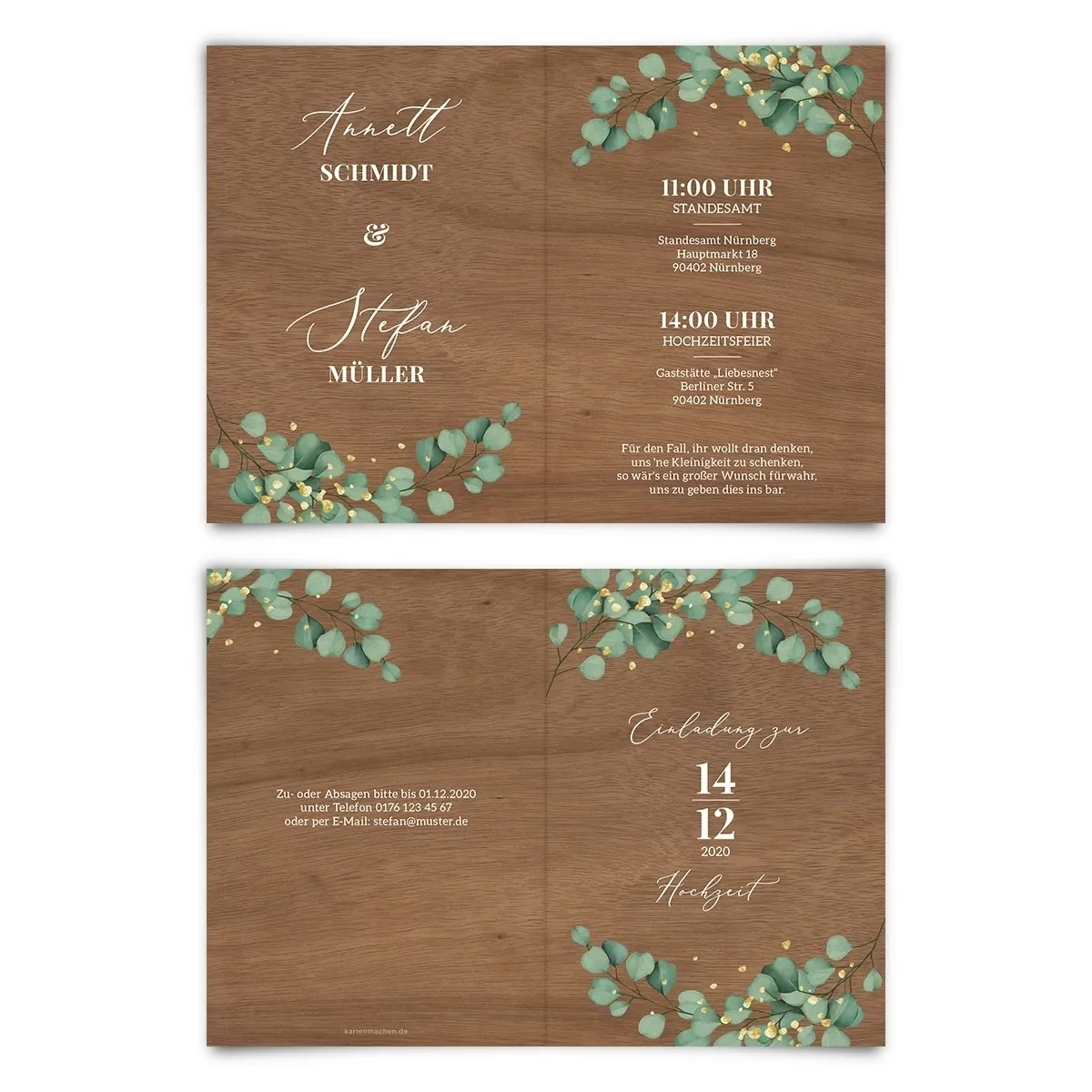 Hochzeitseinladungen Holz-Design - Eukalyptus