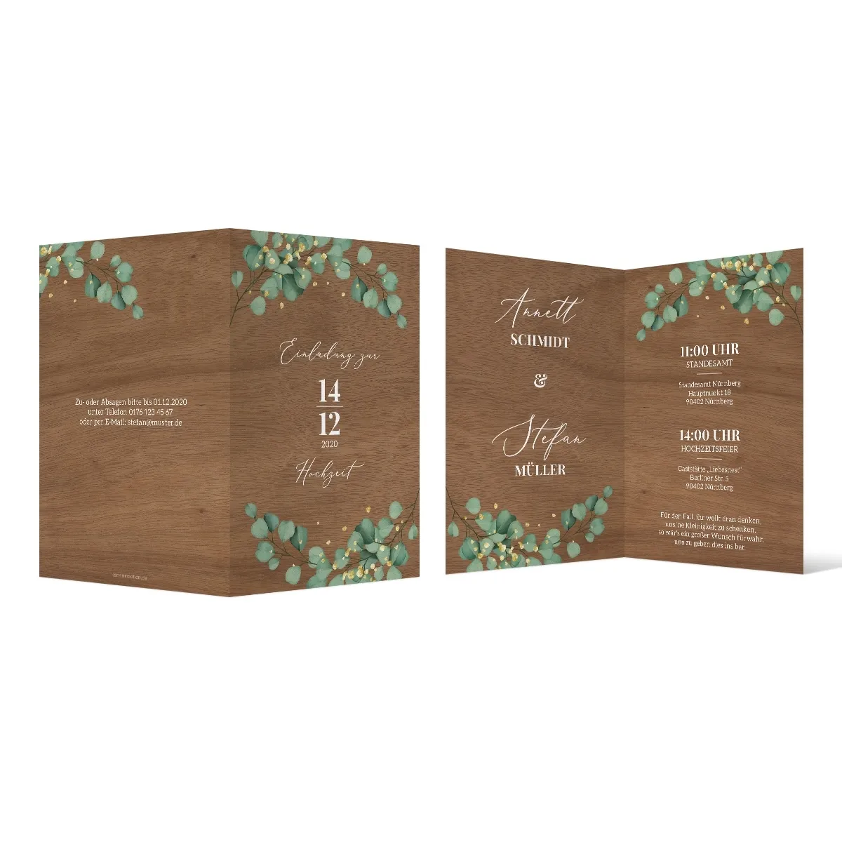 Hochzeitseinladungen Holz-Design - Eukalyptus
