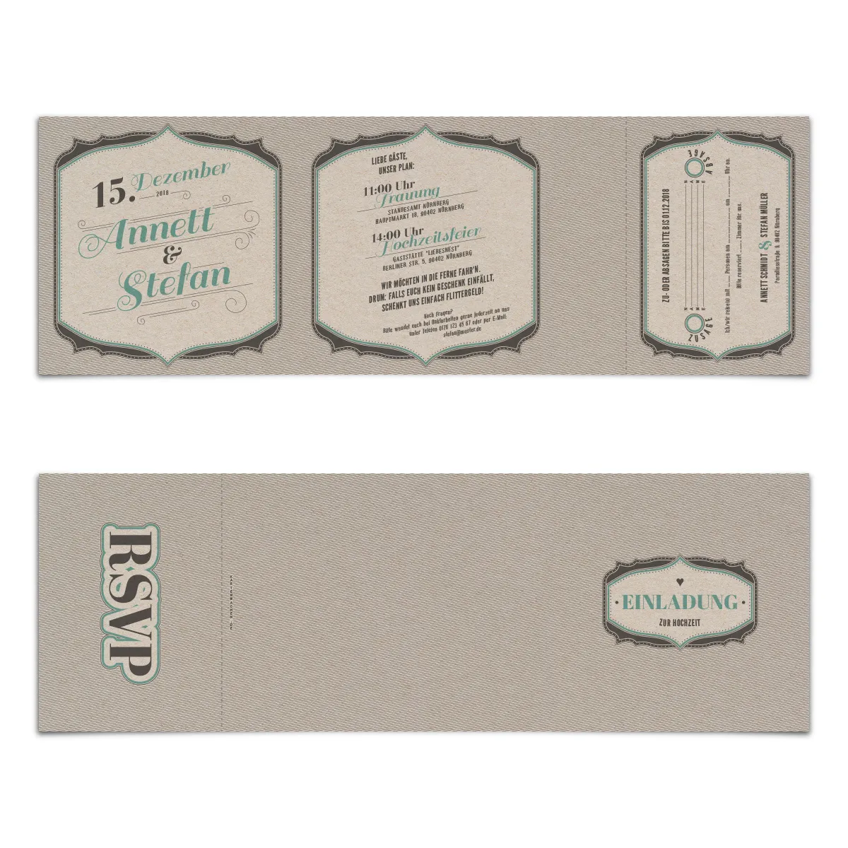 Hochzeitseinladungen mit Antwortkarte - Vintage Letterpress