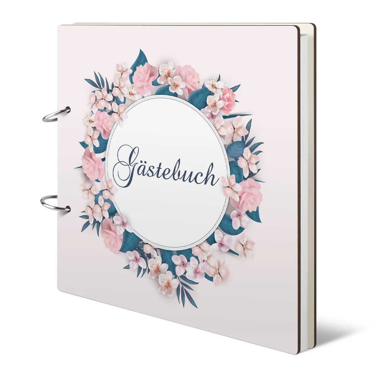 Holzcover Hochzeit Gästebuch - Blumen Romantik