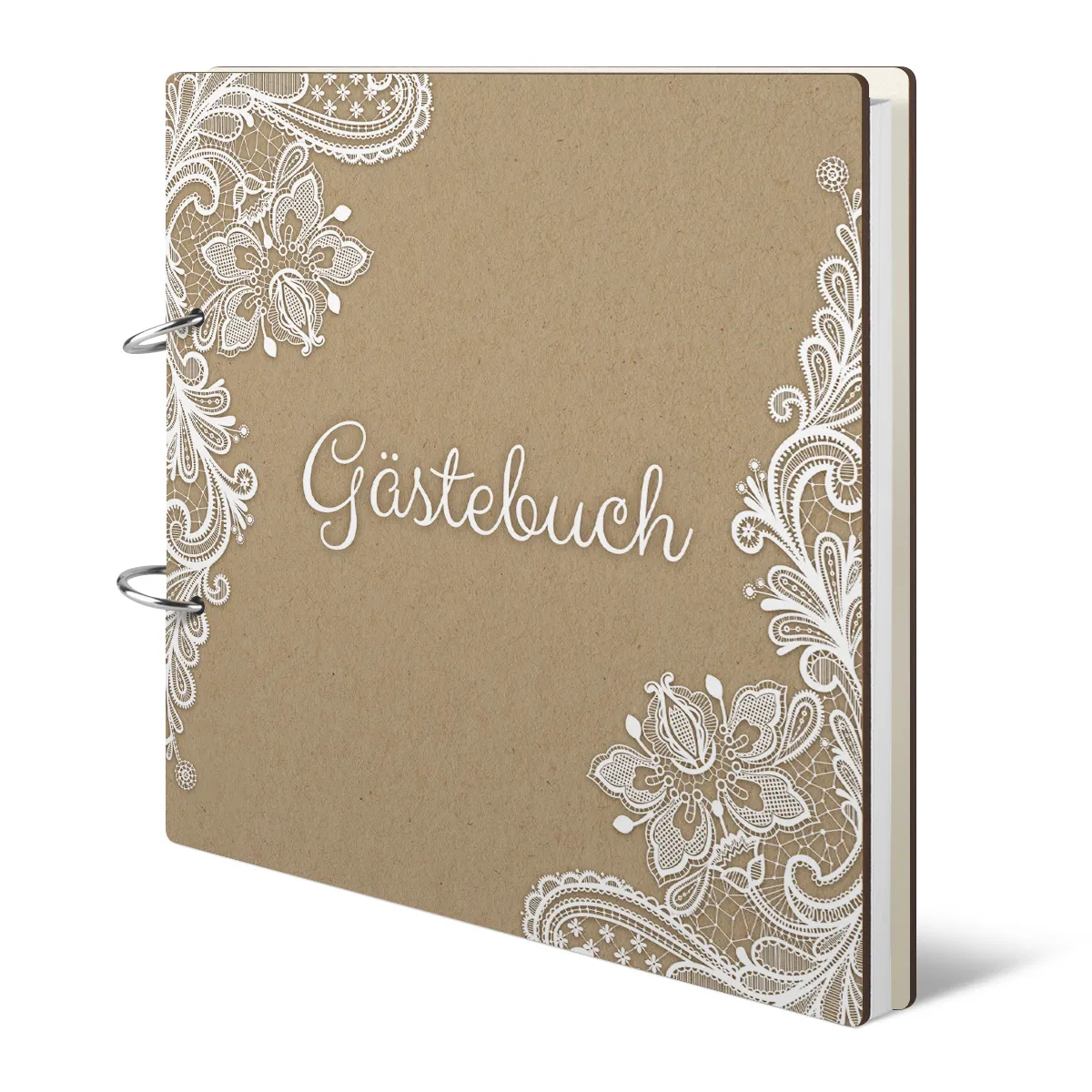 Holzcover Hochzeit Gästebuch - Rustikal Kraftpapier