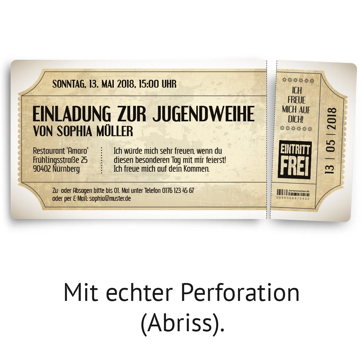 Jugendweihe Einladungskarten - Vintage Eintrittskarten in Weiß