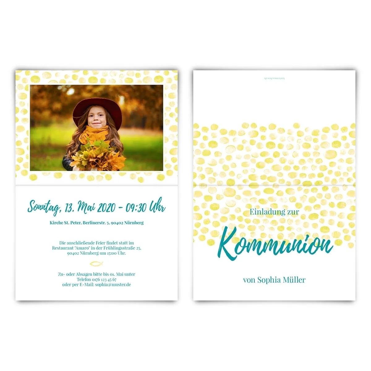 Kommunion Einladungen - Gelbe Punkte