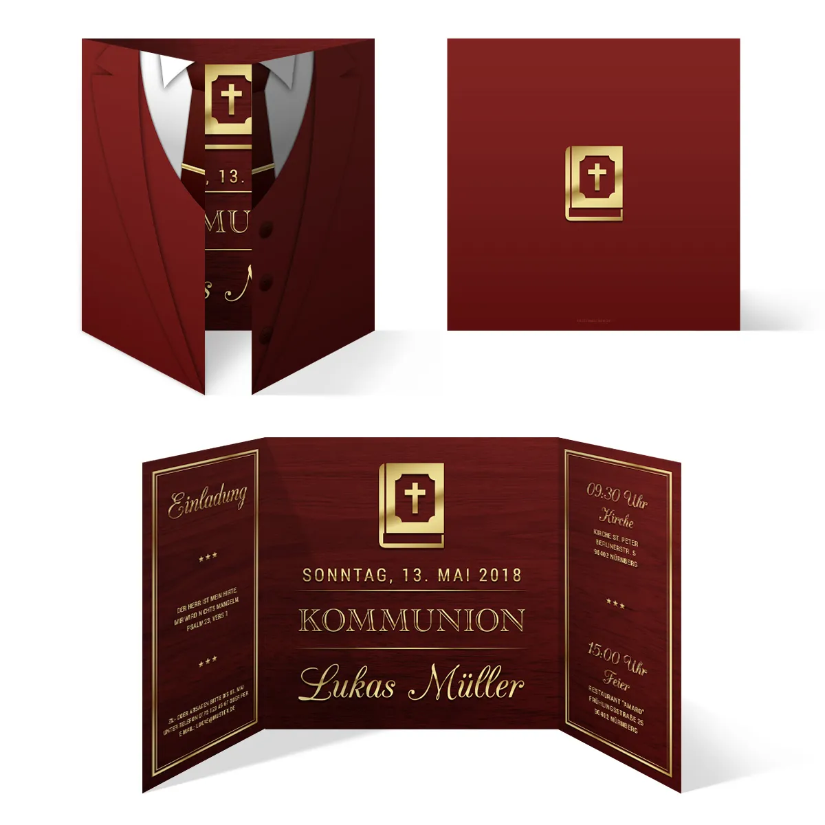 Kommunion Einladungskarten - Altarfalz Anzug