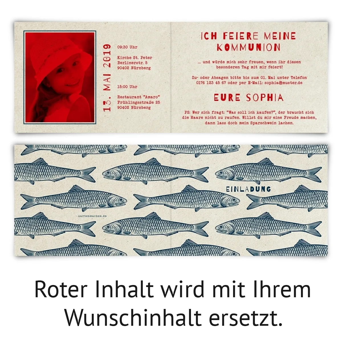 Kommunion Einladungskarten - Maritim Fische
