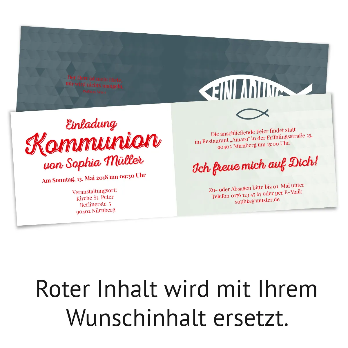 Kommunion Einladungskarten - Moderner Jesus Fisch