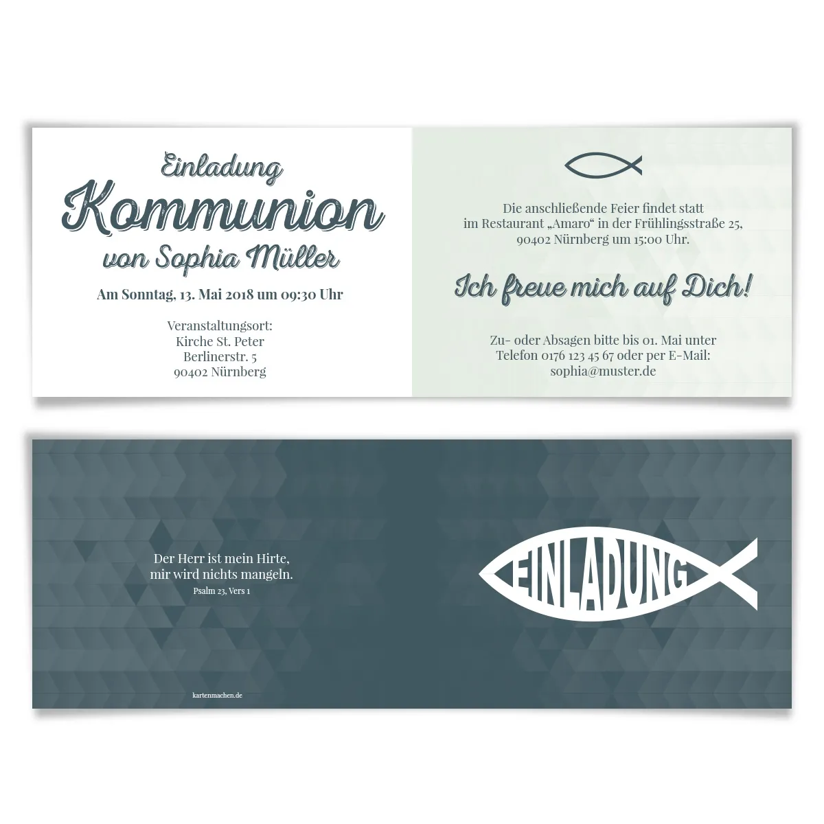 Kommunion Einladungskarten - Moderner Jesus Fisch