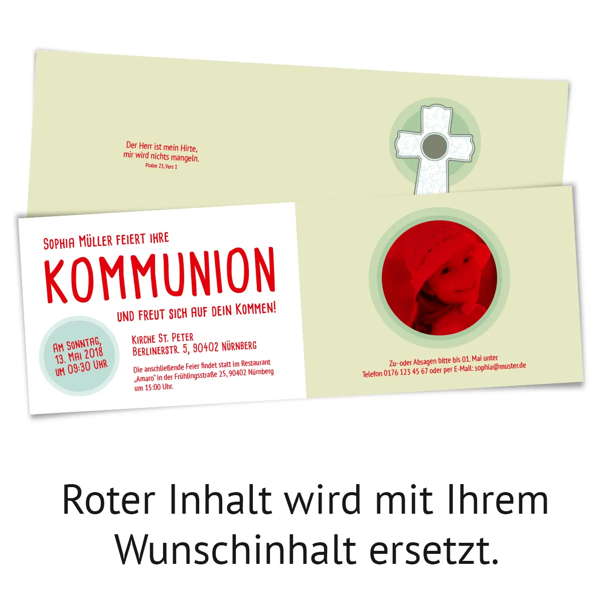 Kommunion Einladungskarten - Schützendes Kreuz