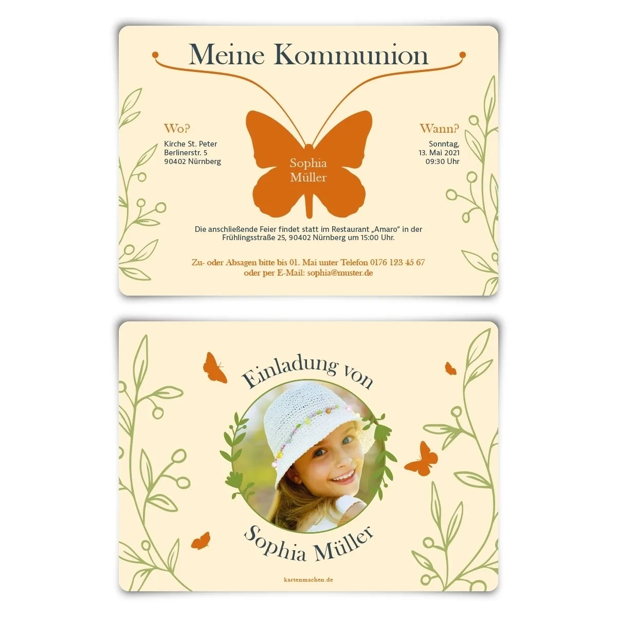 Kommunion Einladungskarten - Schmetterling