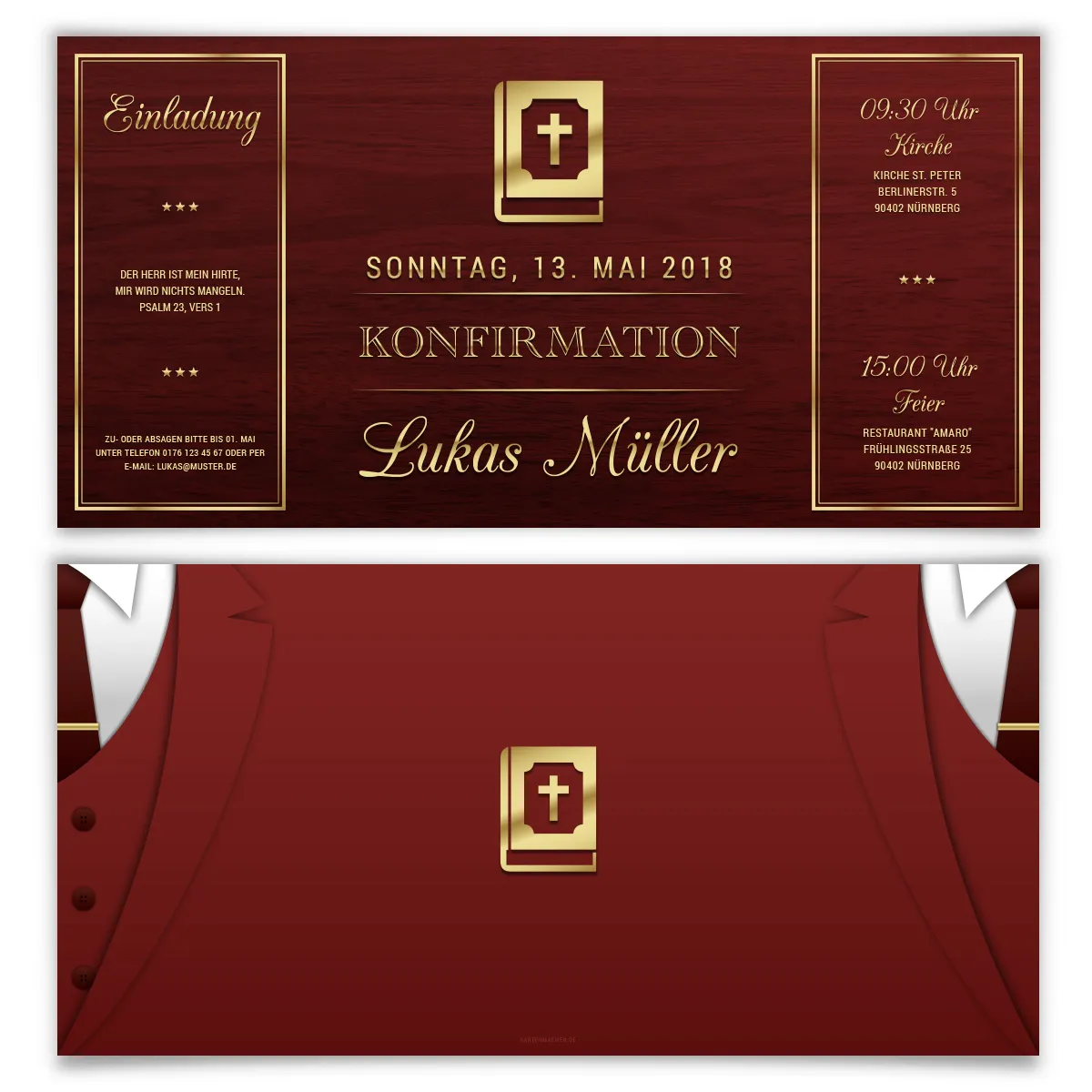 Konfirmation Einladungskarten - Altarfalz Anzug