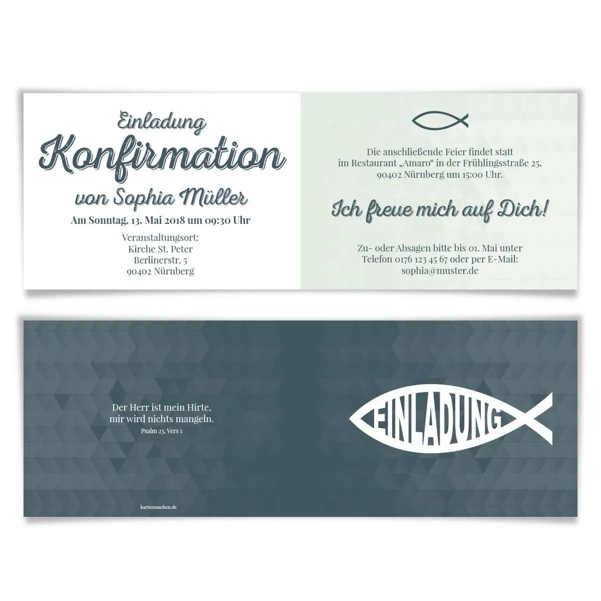 Konfirmation Einladungskarten - Moderner Jesus Fisch