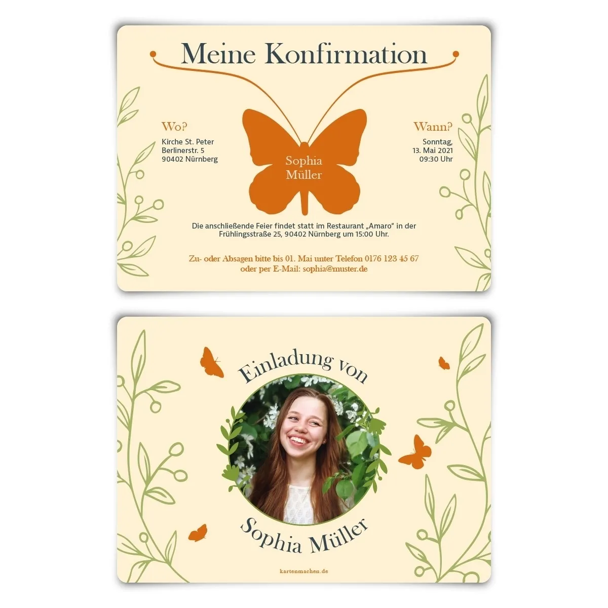 Konfirmation Einladungskarten - Schmetterling