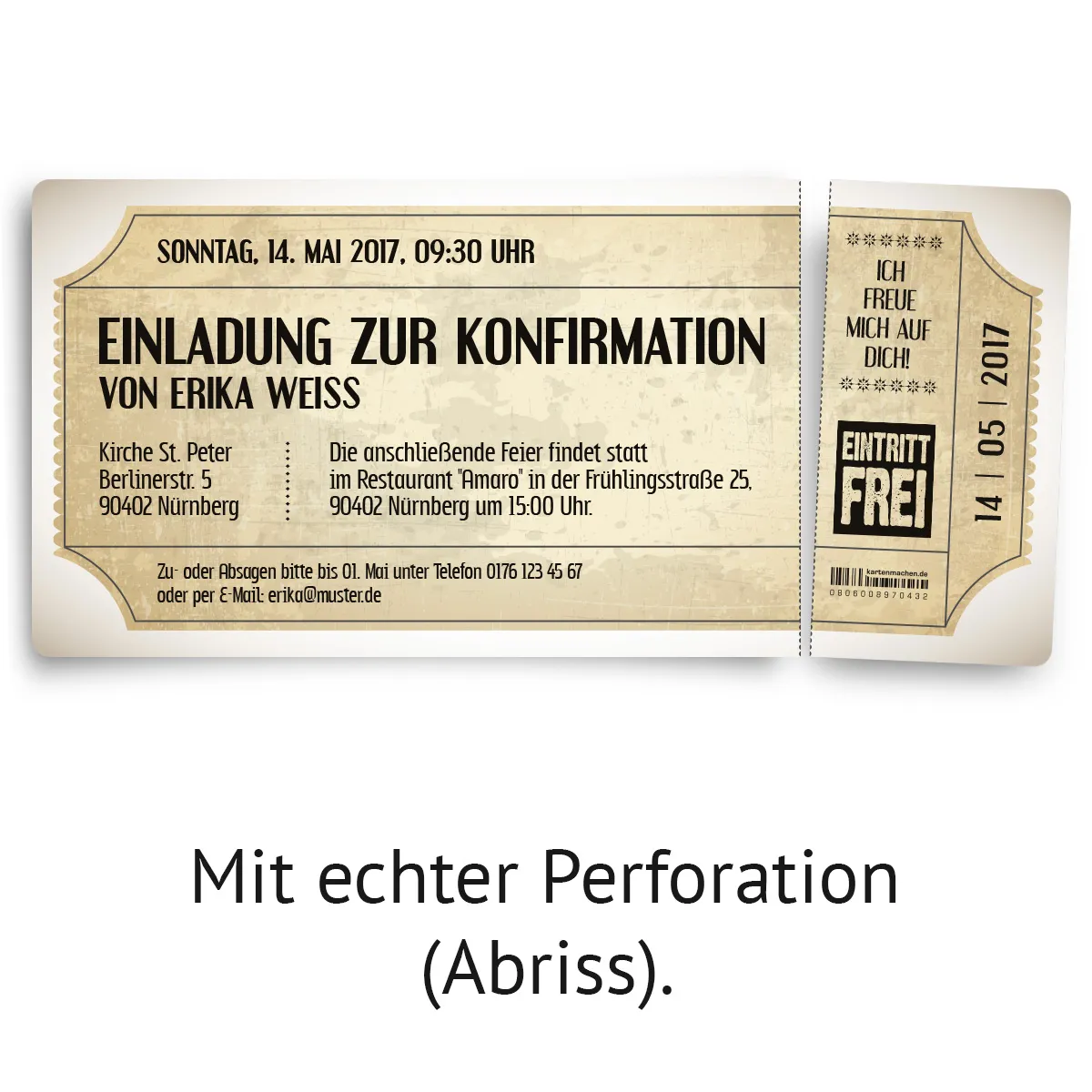 Konfirmation Einladungskarten - Vintage Eintrittskarten in Weiß