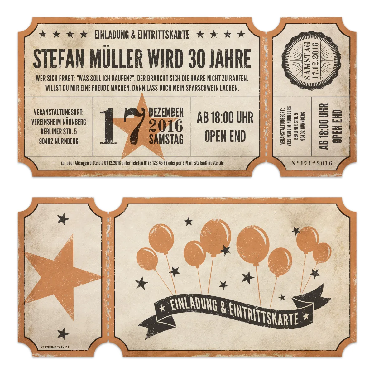 Lasergeschnittene Geburtstagseinladungen - Vintage Ticket Luftballons