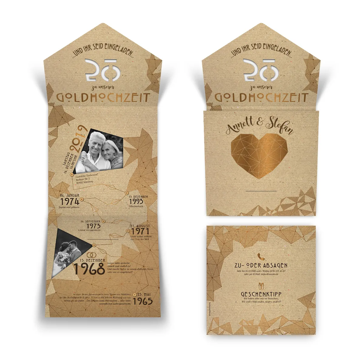 Lasergeschnittene goldene Hochzeit Einladungskarten - gemeinsame Erinnerungen