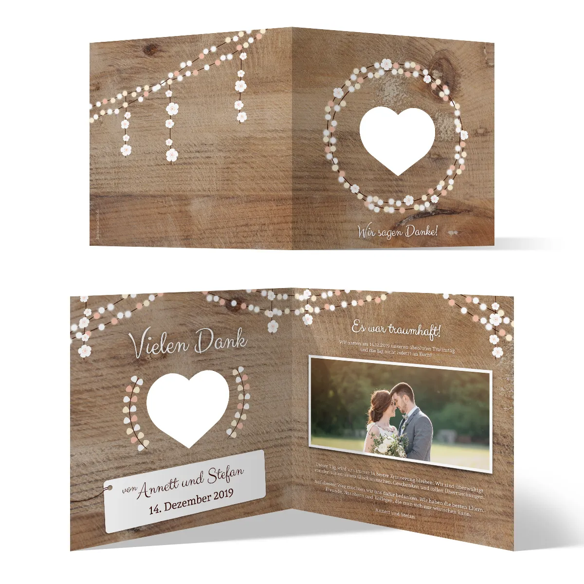 Lasergeschnittene Hochzeit Dankeskarten - Holz Lichtgirlande