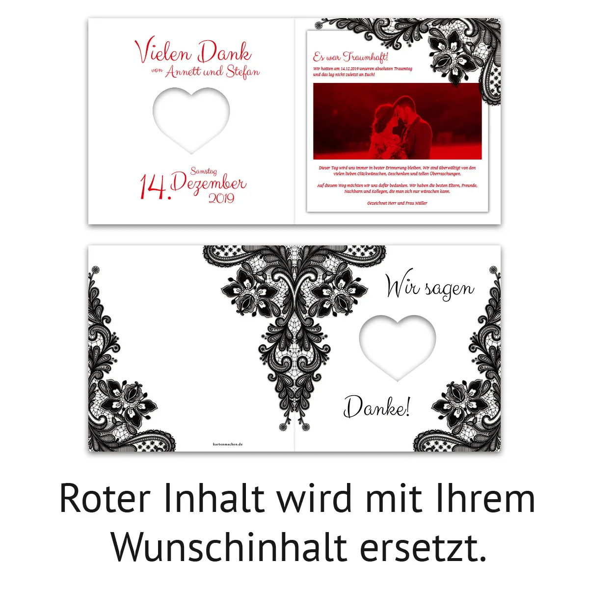Lasergeschnittene Hochzeit Danksagungskarten - Rustikal Schwarz Weiß
