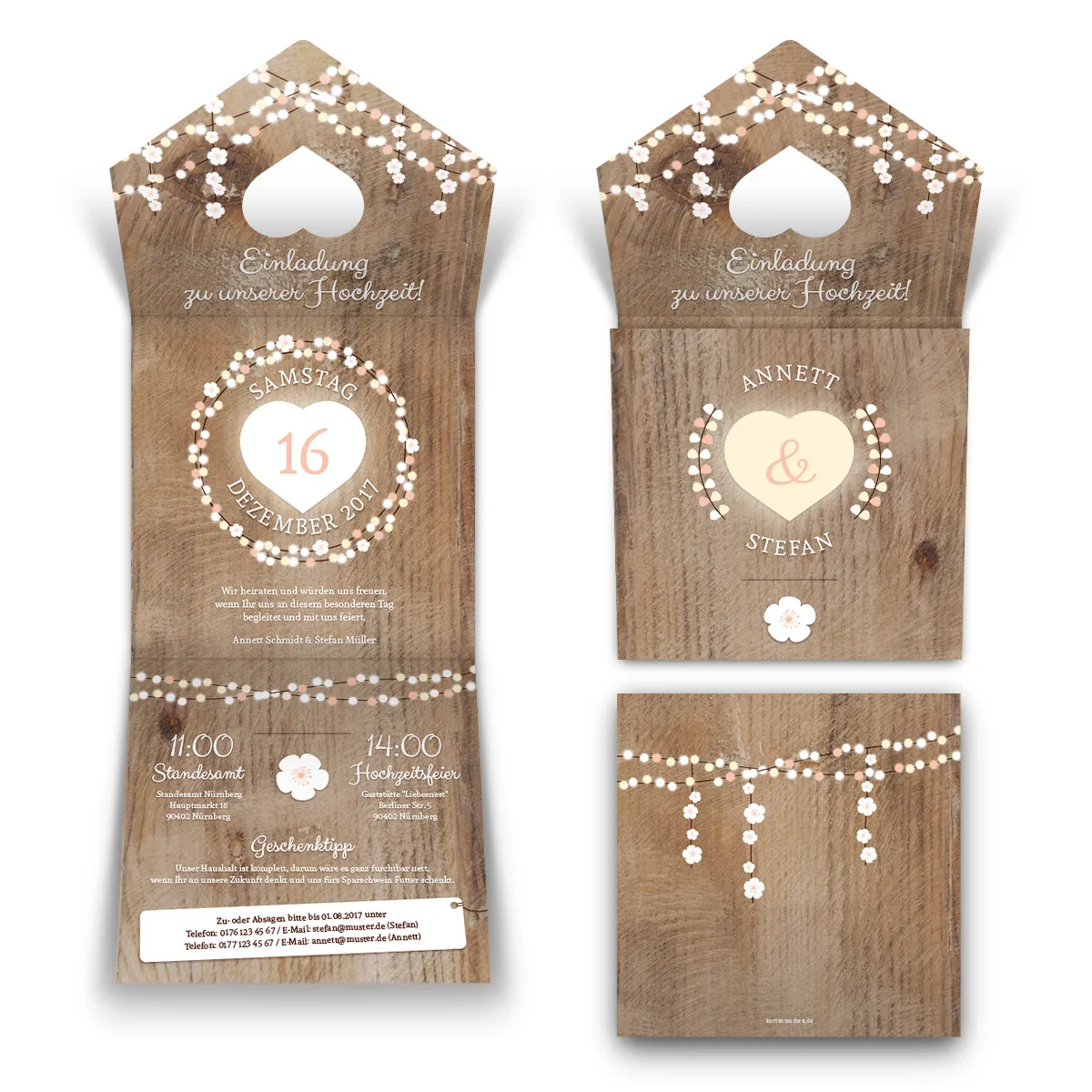 Lasergeschnittene Hochzeit Einladungskarten - Holz Lichtgirlande