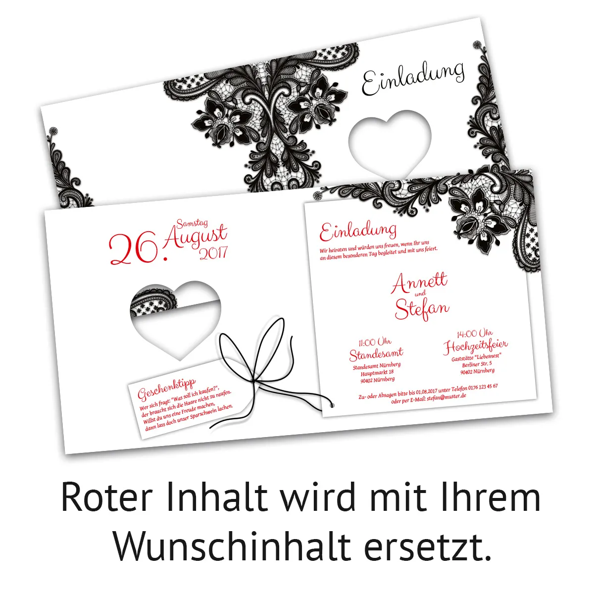 Lasergeschnittene Hochzeit Einladungskarten - Rustikal Schwarz Weiß