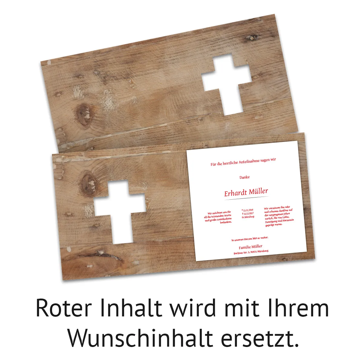 Lasergeschnittene Trauer Danksagungskarten - Rustikal Kreuz
