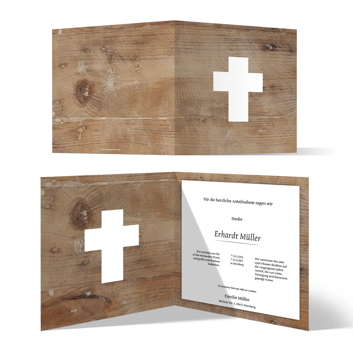 Lasergeschnittene Trauer Danksagungskarten - Rustikal Kreuz