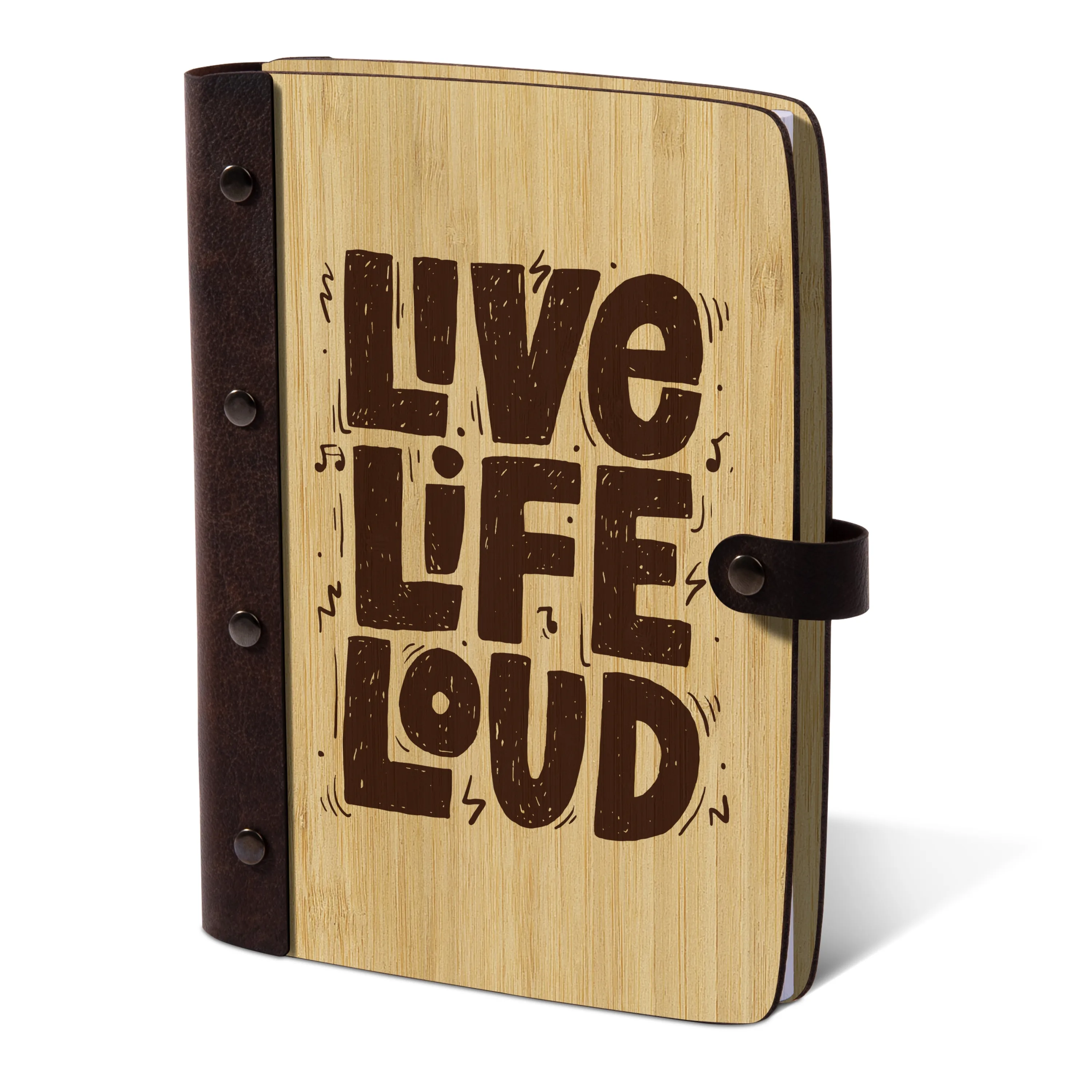 Notizbuch Bambus mit Lederrücken - Live Life Loud